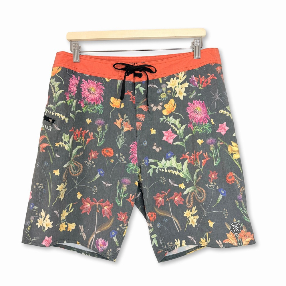 ROARK Passage Series Gray Floral Board Shorts Orange Men's Size 33 Swim Trunks